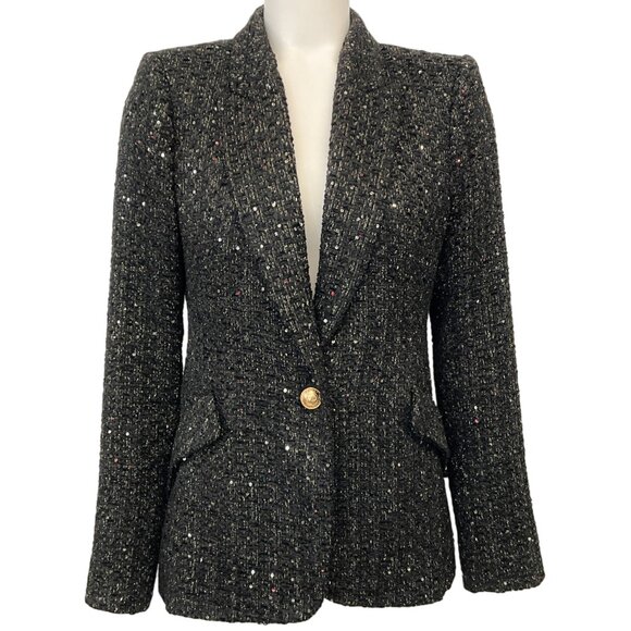 L'Agence Black Sequined Tweed Chamberlain Jacket - Picture 1 of 4